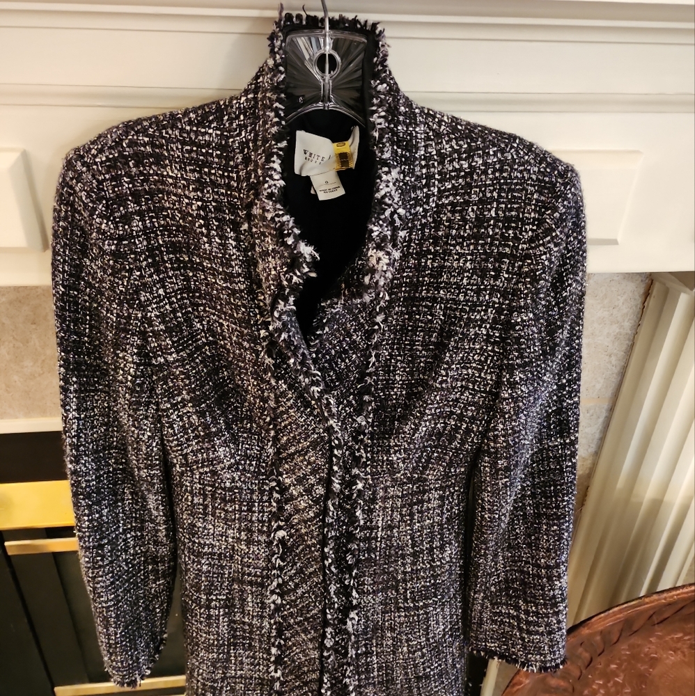 White House Black Market Tweed Sparkle Coat Black, Silver & White Size 0